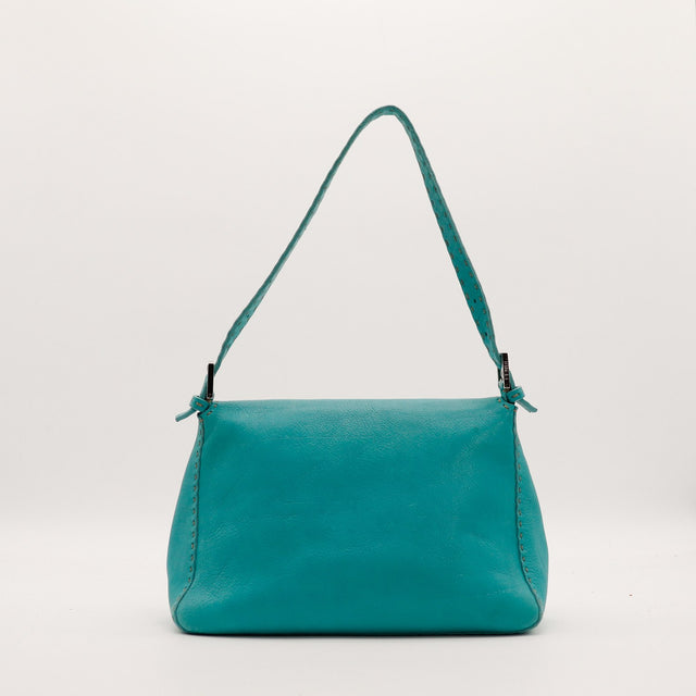 Fendi Mamma Baguette Selleria dos cuir grené turquoise — AMANA Vintage