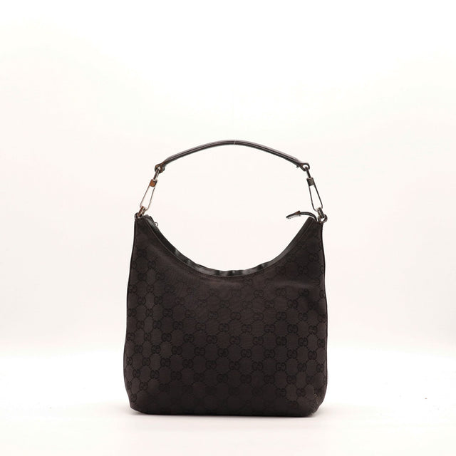 Hobo Gucci toile monogrammée noire vue de face deuxième angle — AMANA Vintage