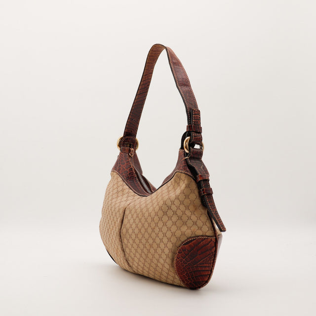 Celine Hobo Macadam vue de cote gauche anse cuir croco bordeaux — AMANA Vintage