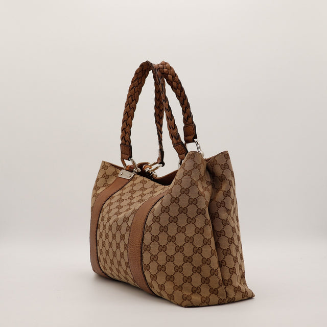 Tote Gucci GG canvas anses tressées vue de trois quarts gauche — AMANA Vintage