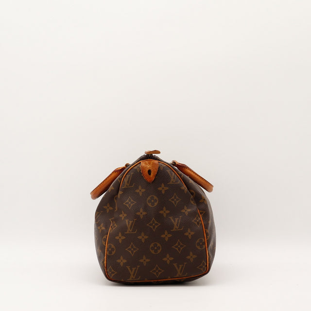 Sac Louis Vuitton Speedy 30 vue de côté cuir vachette patiné — AMANA Vintage
