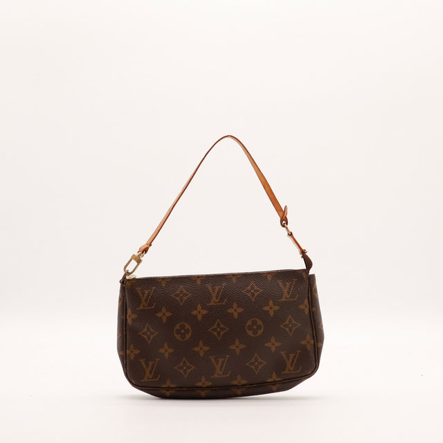 Pochette Accessoires Louis Vuitton vue de trois quarts droit patine caramel — AMANA Vintage