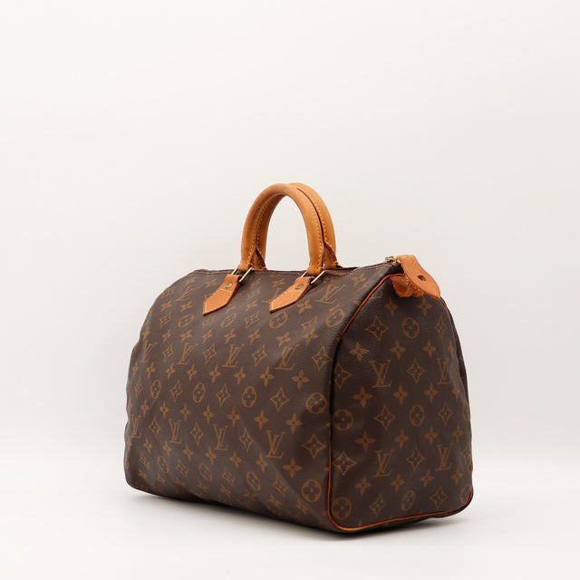 Sac Louis Vuitton Speedy 35 vue trois quarts toile Monogramme occasion authentique — AMANA Vintage