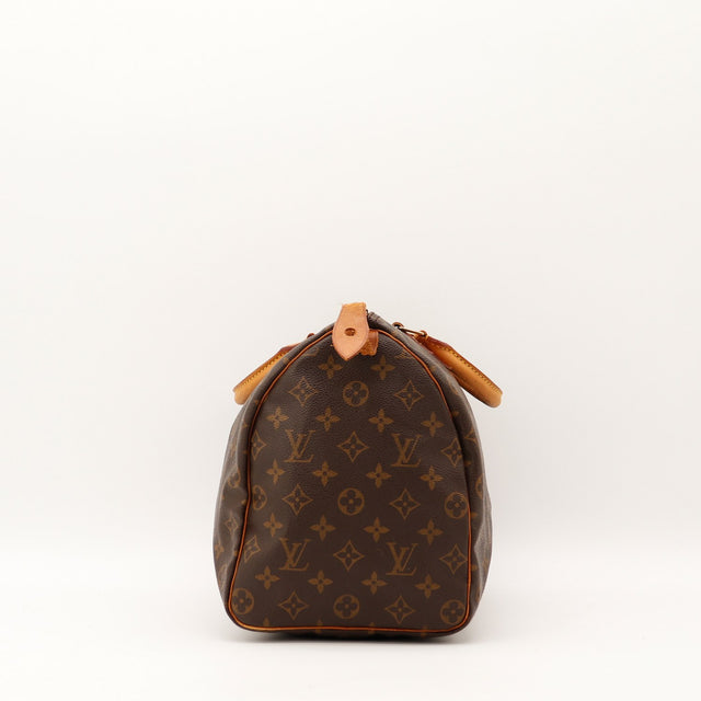 Sac Louis Vuitton Speedy 35 vue de côté toile Monogramme occasion authentique — AMANA Vintage