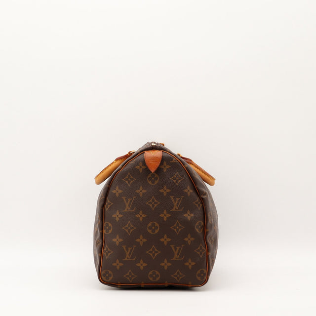 Sac Louis Vuitton Speedy 35 côté opposé cuir vachette patiné occasion authentique — AMANA Vintage