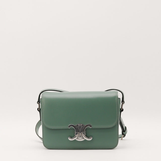 Vue de face Céline Triomphe Teen cuir lisse vert sauge occasion authentique — AMANA Vintage