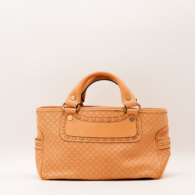 Vue de profil Céline Boogie cuir de veau perforé camel occasion authentique — AMANA Vintage