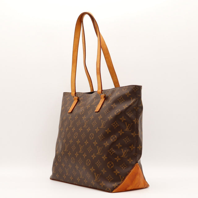 Sac Louis Vuitton Cabas Mezzo vue trois quarts cuir vachette patine caramel — AMANA Vintage