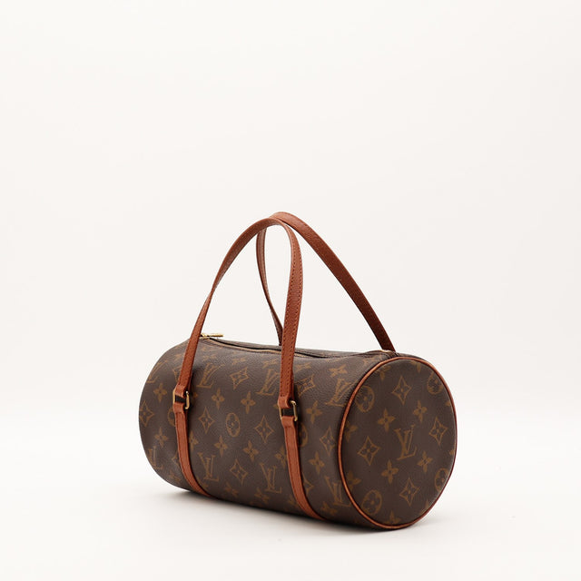 Sac Louis Vuitton Papillon 30 vue trois quarts cuir vachette patiné — AMANA Vintage