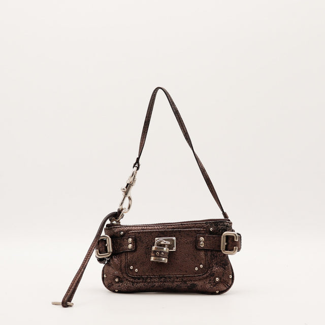 Pochette Chloé Paddington cuir métallisé bronze vue de face occasion authentique — AMANA Vintage