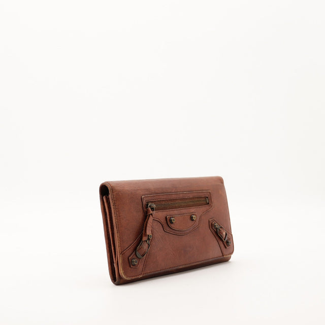 Vue de trois quarts gauche portefeuille Balenciaga Money marron occasion — AMANA Vintage