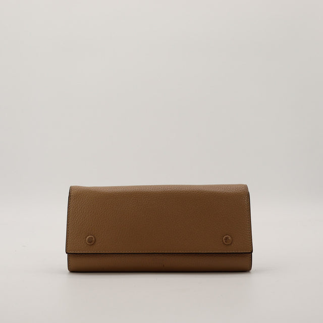 Portefeuille continental Céline cuir grené taupe vue de face occasion authentique — AMANA Vintage