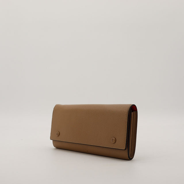 Portefeuille Céline taupe vue de trois quarts droite cuir grené occasion — AMANA Vintage