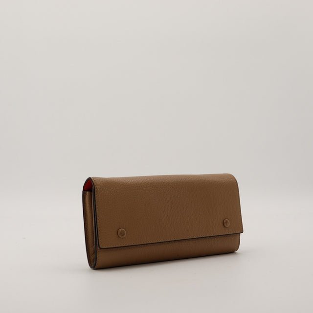 Portefeuille Céline taupe vue de trois quarts gauche occasion — AMANA Vintage