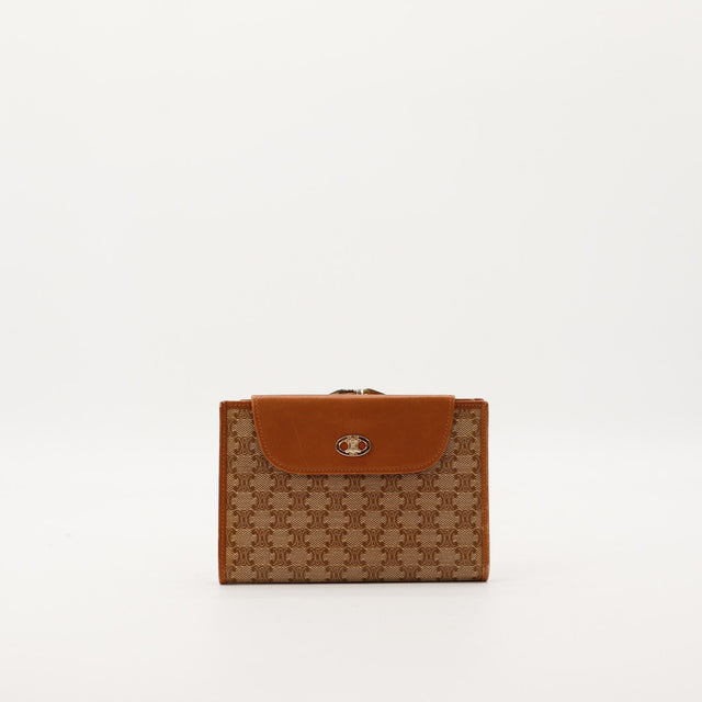 Portefeuille Celine Macadam toile motif marron vue de face occasion authentique — AMANA Vintage