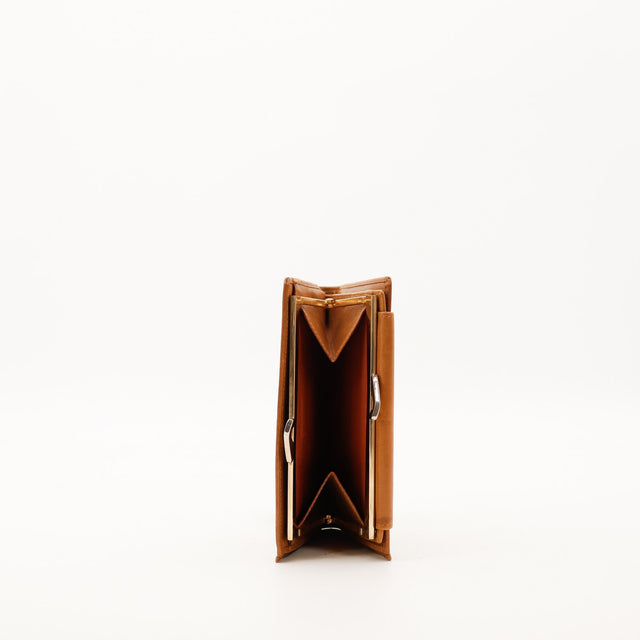 Interieur Portefeuille Celine Macadam cuir camel compartiments ouverts — AMANA Vintage