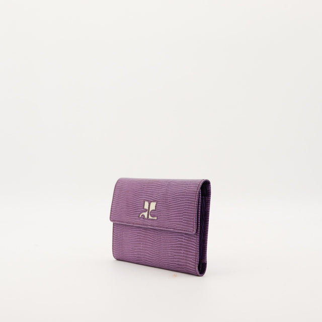 Portefeuille Courrèges violet trois quarts logo Courrèges Paris occasion — AMANA Vintage