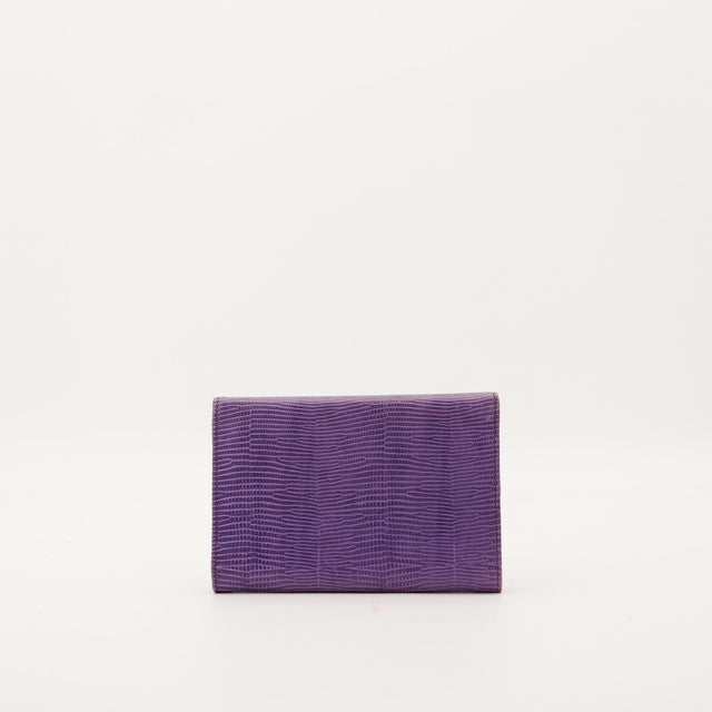 Dos portefeuille Courrèges cuir lézard violet occasion authentique — AMANA Vintage