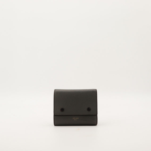 Portefeuille Céline Paris cuir grainé noir vue de face occasion authentique — AMANA Vintage