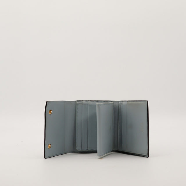 Intérieur portefeuille Céline Paris cuir gris-bleu compartiments cartes — AMANA Vintage
