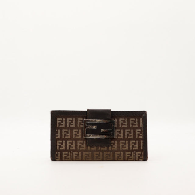 Portefeuille Fendi Zucchino toile monogrammee marron vue de face occasion authentique — AMANA Vintage