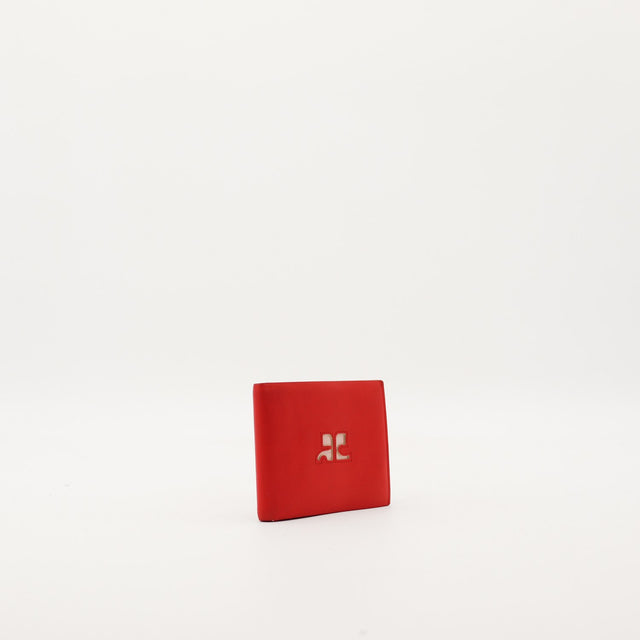 Portefeuille Courrèges rouge vue de côté structure compacte — AMANA Vintage