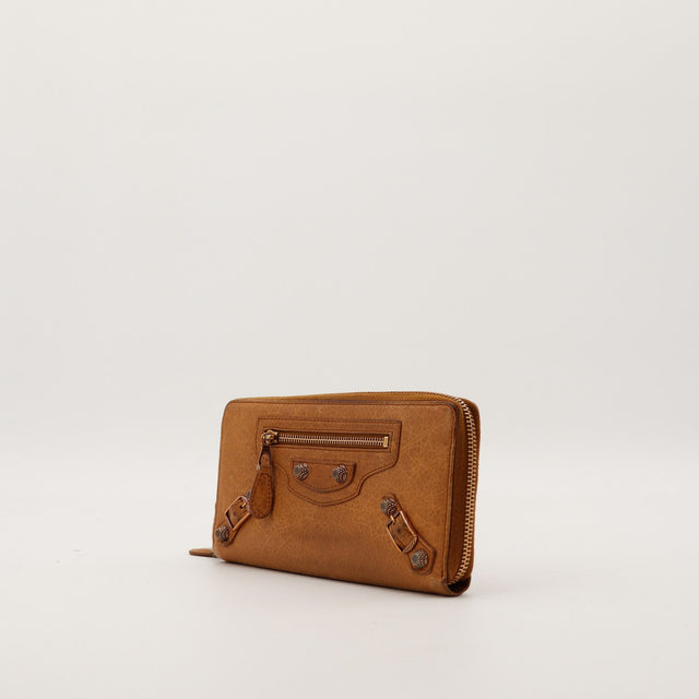 Portefeuille Balenciaga Continental camel vue de trois quarts gauche — AMANA Vintage