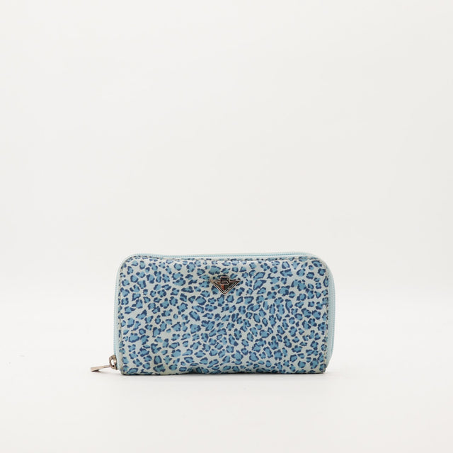Portefeuille Louis Vuitton Zippy imprimé léopard bleu vue de face occasion authentique — AMANA Vintage