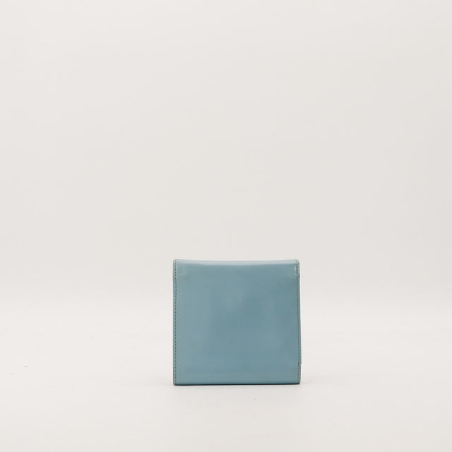 Dos portefeuille Courrèges cuir bleu lisse occasion authentique — AMANA Vintage