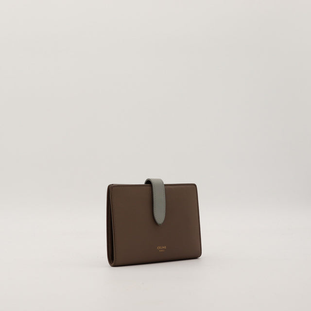 Portefeuille Celine Strap vue de dos cuir marron gris — AMANA Vintage