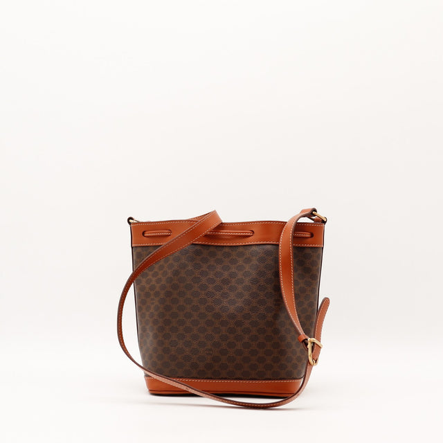 Bandoulière cuir vachette patine miel Céline Seau Macadam — AMANA Vintage