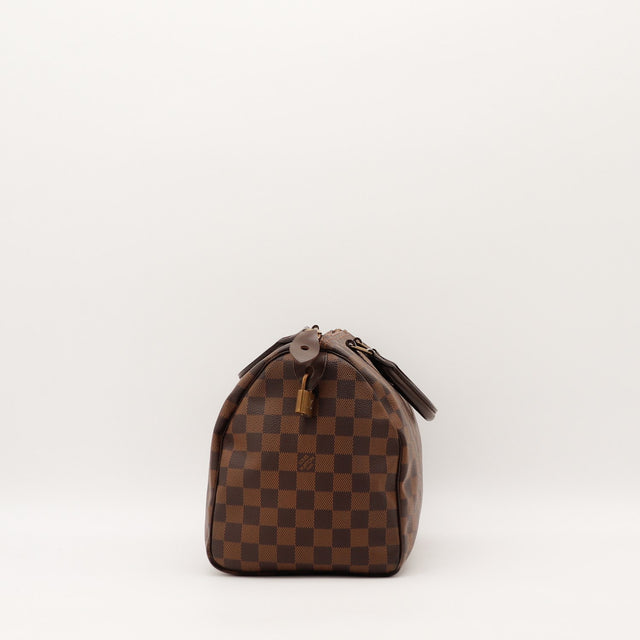 Intérieur doublure rouge Louis Vuitton Speedy 30 Damier Ébène occasion authentique — AMANA Vintage