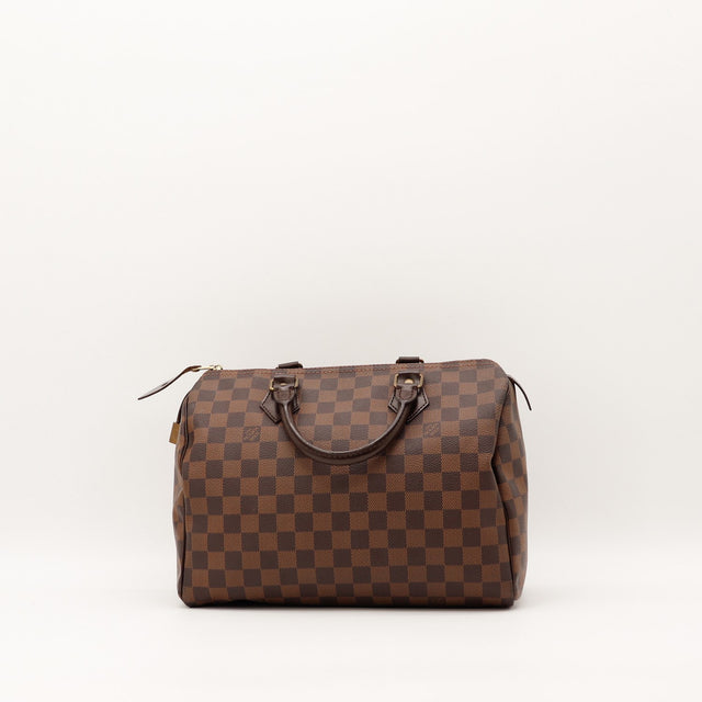 Détail cadenas et argenterie dorée Louis Vuitton Speedy 30 occasion authentique — AMANA Vintage