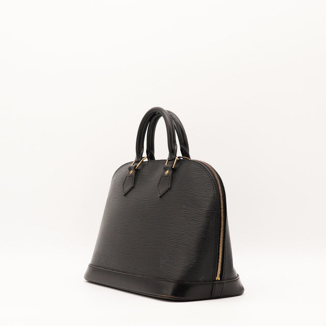Détail cuir Épi noir texturé Louis Vuitton Alma PM occasion authentique — AMANA Vintage