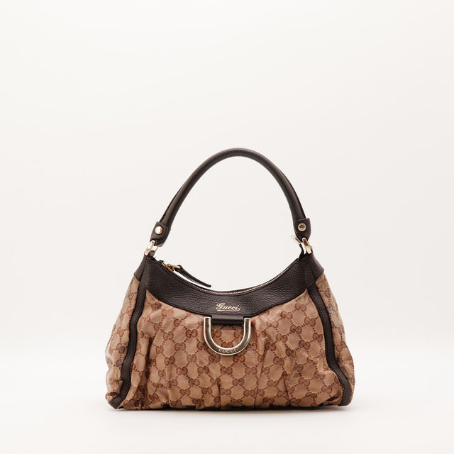 Sac Gucci Hobo D-Ring toile GG beige vue de face occasion authentique — AMANA Vintage