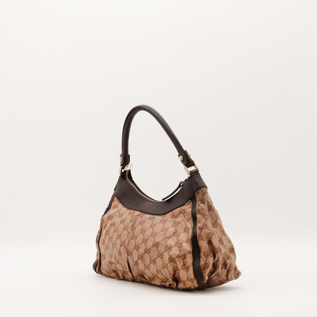 Interieur doublure textile marron Gucci Hobo D-Ring — AMANA Vintage