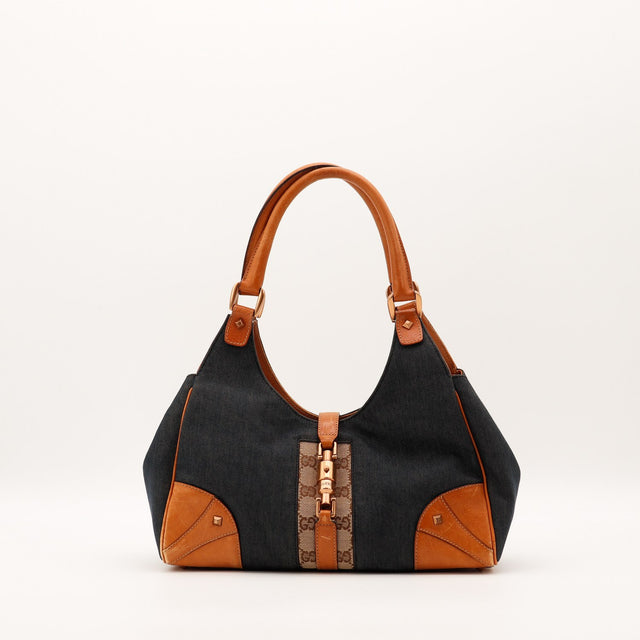 Sac Gucci Jackie toile denim bleu vue de face occasion authentique — AMANA Vintage