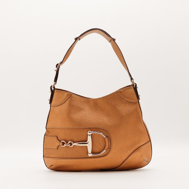 Sac Gucci Hobo Horsebit cuir métallisé cuivre vue de face occasion authentique — AMANA Vintage
