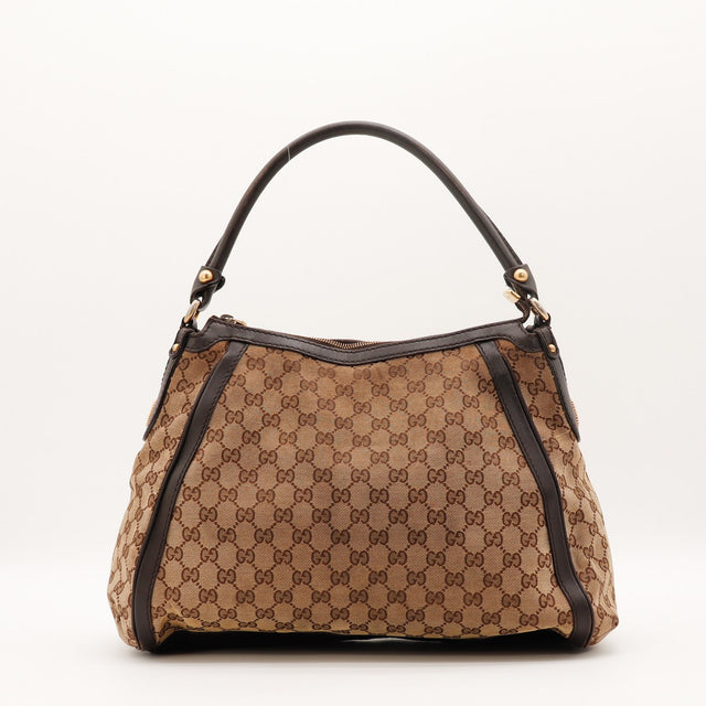 Sac Gucci Hobo Scarlett toile monogrammée beige vue de face occasion authentique — AMANA Vintage