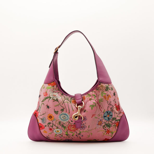 Sac Gucci Jackie toile Flora rose vue de face occasion authentique — AMANA Vintage