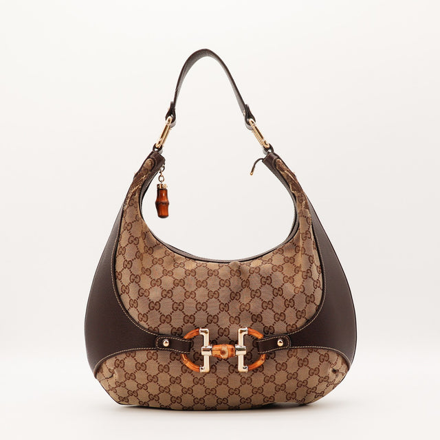 Sac Gucci Hobo Bambou toile monogrammée beige vue de face occasion authentique — AMANA Vintage