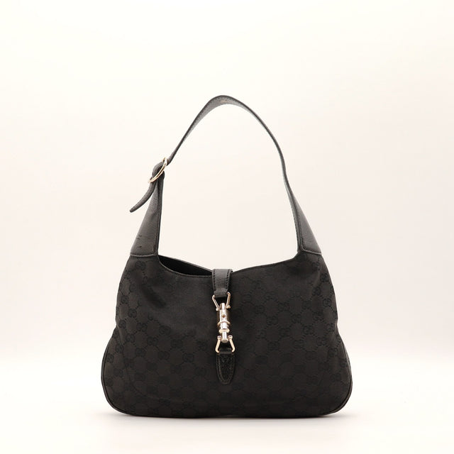 Sac Gucci Jackie toile monogrammée noire vue de face occasion authentique — AMANA Vintage