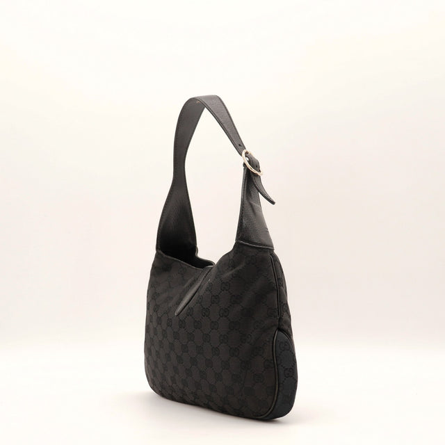 Vue de côté Gucci Jackie toile GG noire occasion authentique — AMANA Vintage