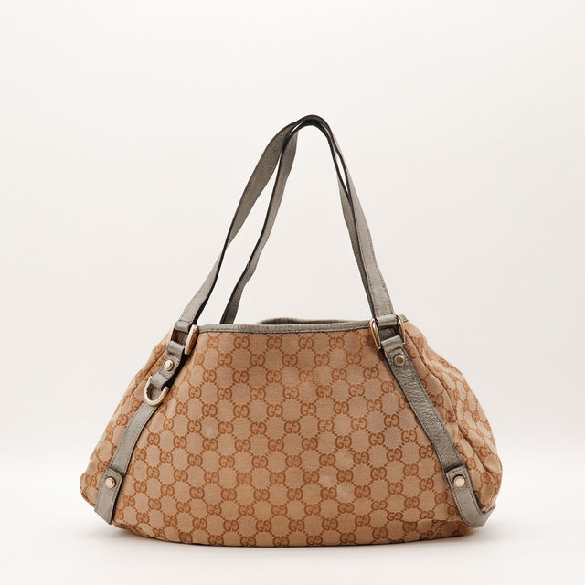 Sac Gucci Abbey D-Ring toile GG beige vue de face occasion authentique — AMANA Vintage