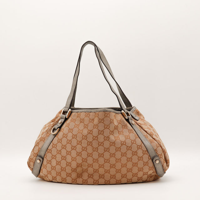 Anses cuir gris métallisé Gucci Abbey D-Ring occasion authentique — AMANA Vintage