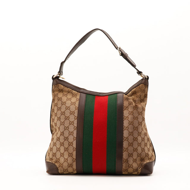 Gucci Hobo Web vue de face arriere toile GG Canvas occasion authentique — AMANA Vintage