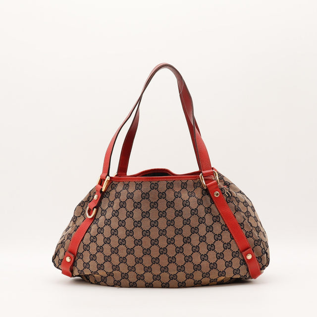Détail cuir rouge anse Gucci Abbey D-Ring occasion authentique — AMANA Vintage
