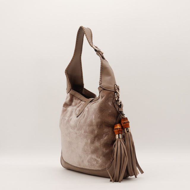 Coins inférieurs cuir Gucci New Jackie velours taupe occasion authentique — AMANA Vintage