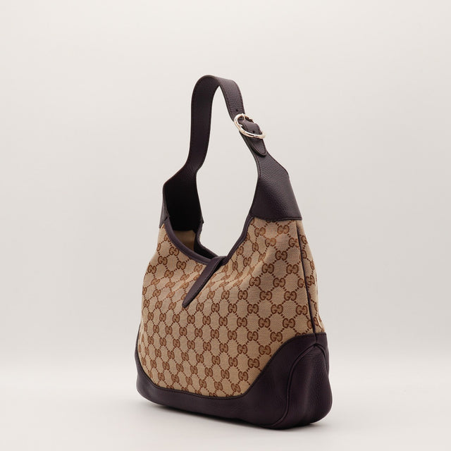 Détail bande Web centrale Gucci Jackie toile GG occasion authentique — AMANA Vintage