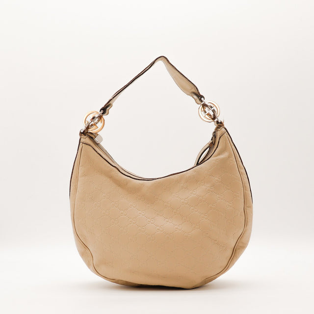 Sac Gucci Twins Hobo cuir Guccissima beige vue de face occasion authentique — AMANA Vintage